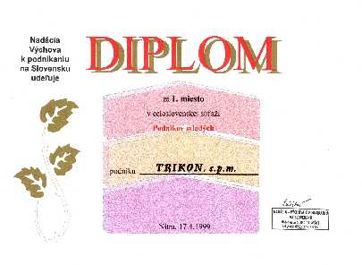 Diplom z celostatnej sae NITRA 1999